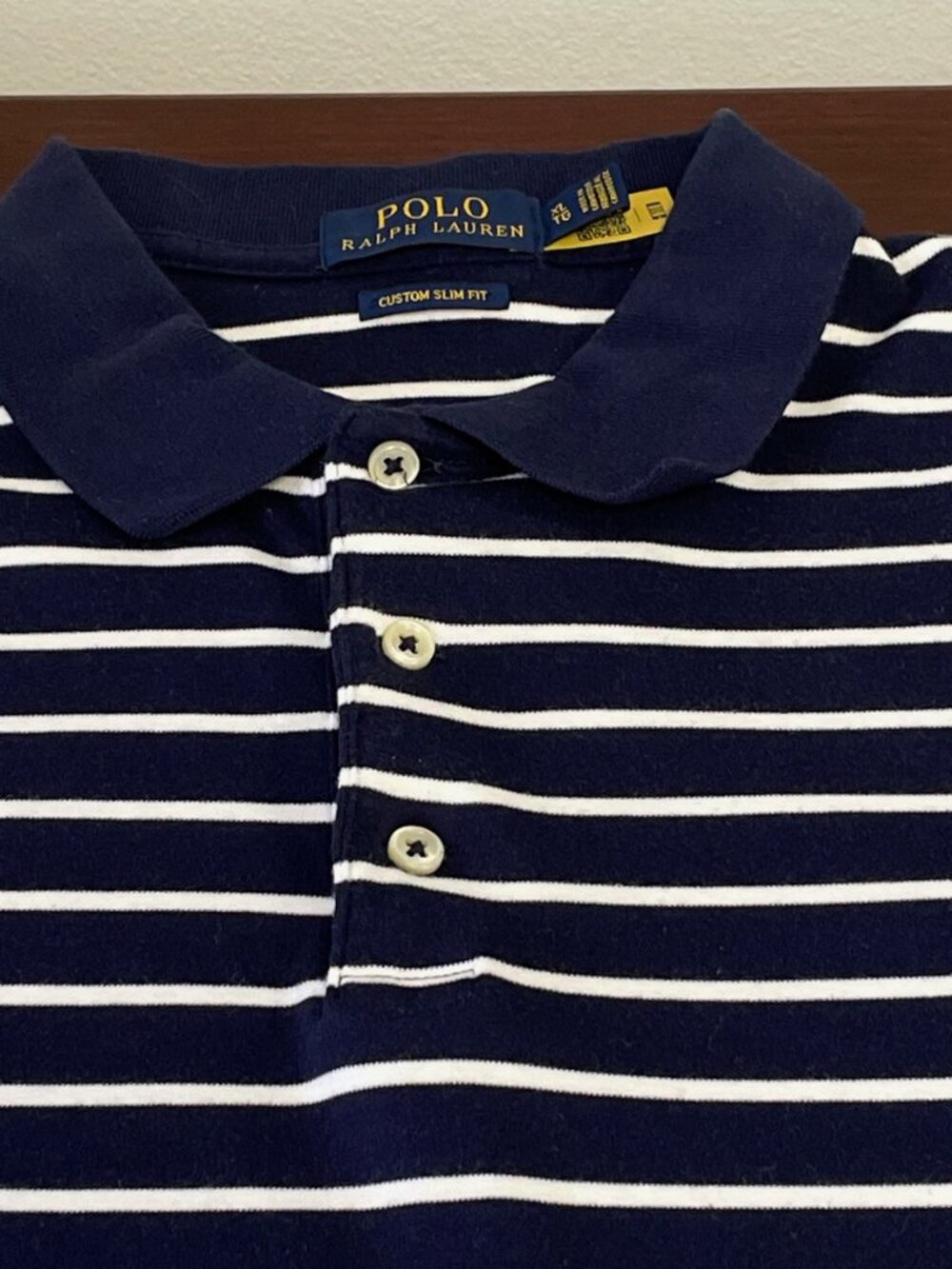 Polo Ralph Lauren Men's Polo Shirt - Navy & White Striped - Size XL (Slim) - EUC